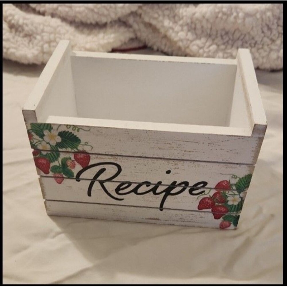 White Recipe Box with Strawberry Design Unused